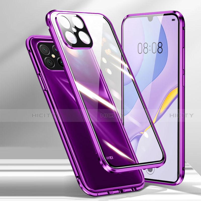 Handyhülle Hülle Luxus Aluminium Metall Rahmen Spiegel 360 Grad Ganzkörper Tasche M01 für Huawei Nova 8 SE 5G Violett