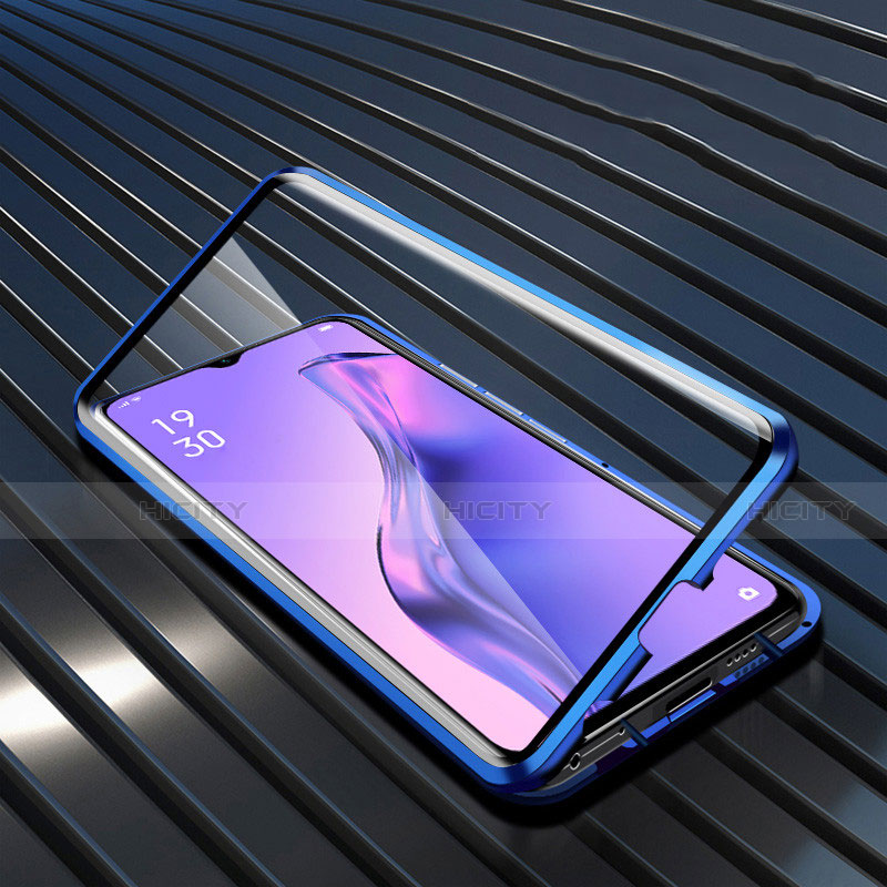 Handyhülle Hülle Luxus Aluminium Metall Rahmen Spiegel 360 Grad Ganzkörper Tasche M01 für Oppo A31 Blau