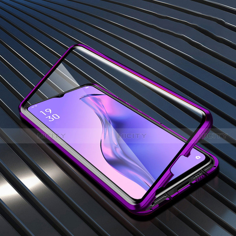 Handyhülle Hülle Luxus Aluminium Metall Rahmen Spiegel 360 Grad Ganzkörper Tasche M01 für Oppo A31 Violett