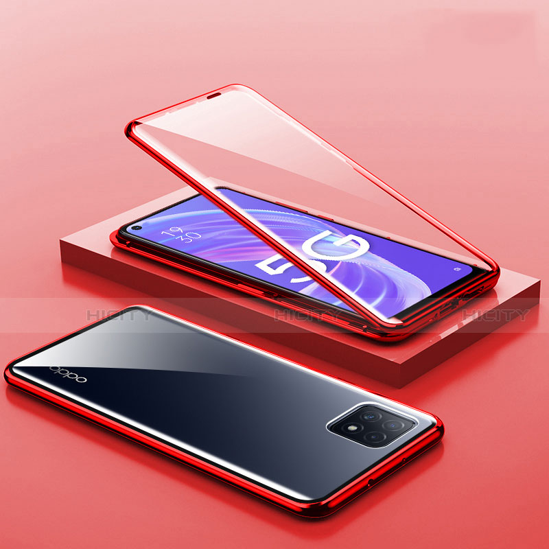 Handyhülle Hülle Luxus Aluminium Metall Rahmen Spiegel 360 Grad Ganzkörper Tasche M01 für Oppo A72 5G Rot