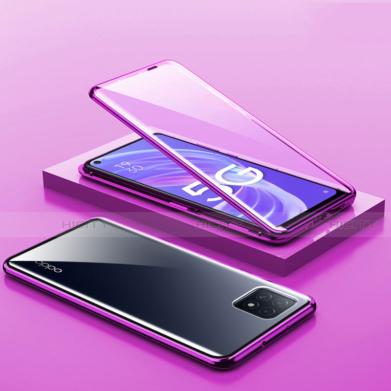 Handyhülle Hülle Luxus Aluminium Metall Rahmen Spiegel 360 Grad Ganzkörper Tasche M01 für Oppo A72 5G Violett