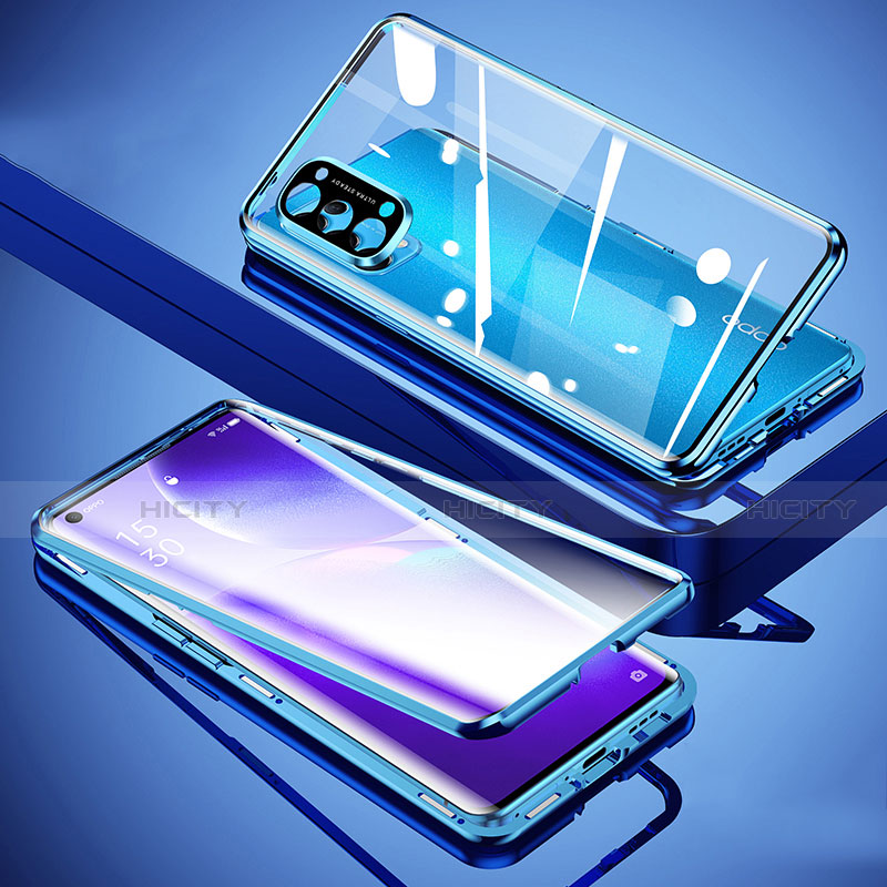 Handyhülle Hülle Luxus Aluminium Metall Rahmen Spiegel 360 Grad Ganzkörper Tasche M01 für Oppo Reno5 Pro 5G Blau