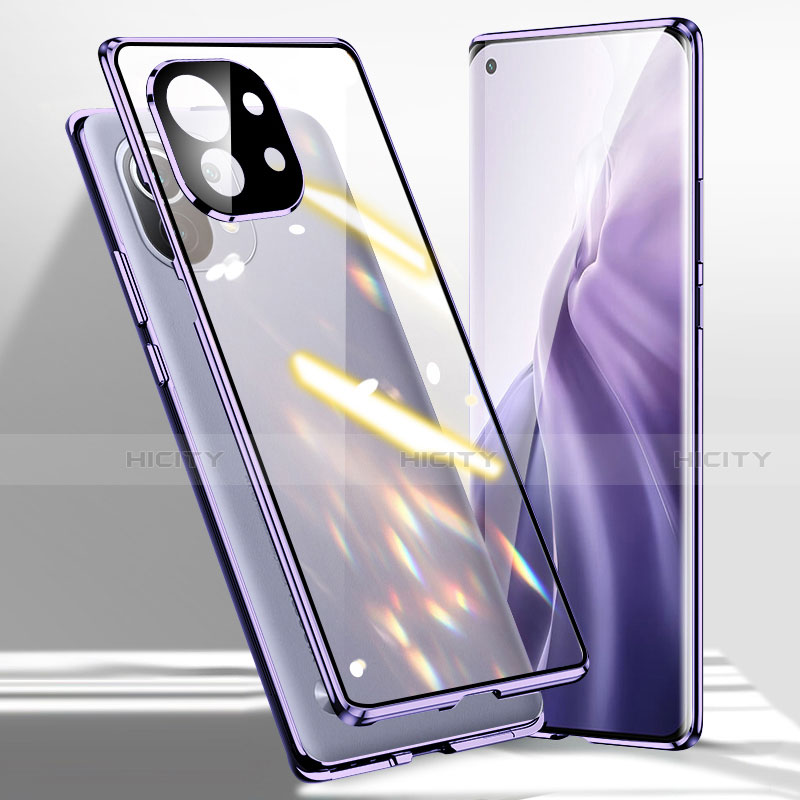 Handyhülle Hülle Luxus Aluminium Metall Rahmen Spiegel 360 Grad Ganzkörper Tasche M01 für Xiaomi Mi 11 5G Violett