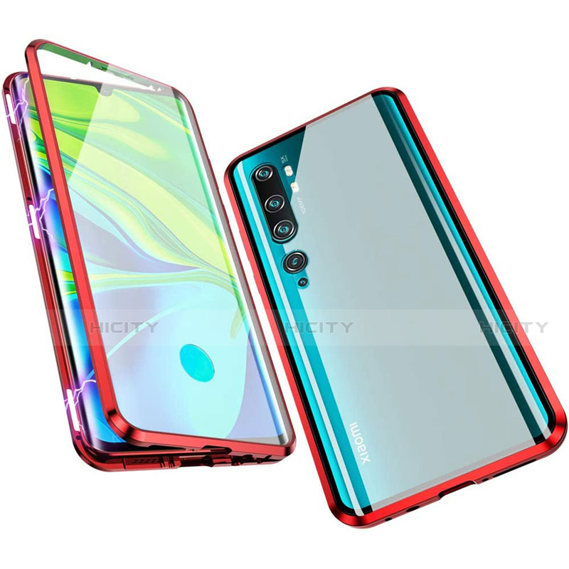 Handyhülle Hülle Luxus Aluminium Metall Rahmen Spiegel 360 Grad Ganzkörper Tasche M01 für Xiaomi Mi Note 10 Pro Rot Plus