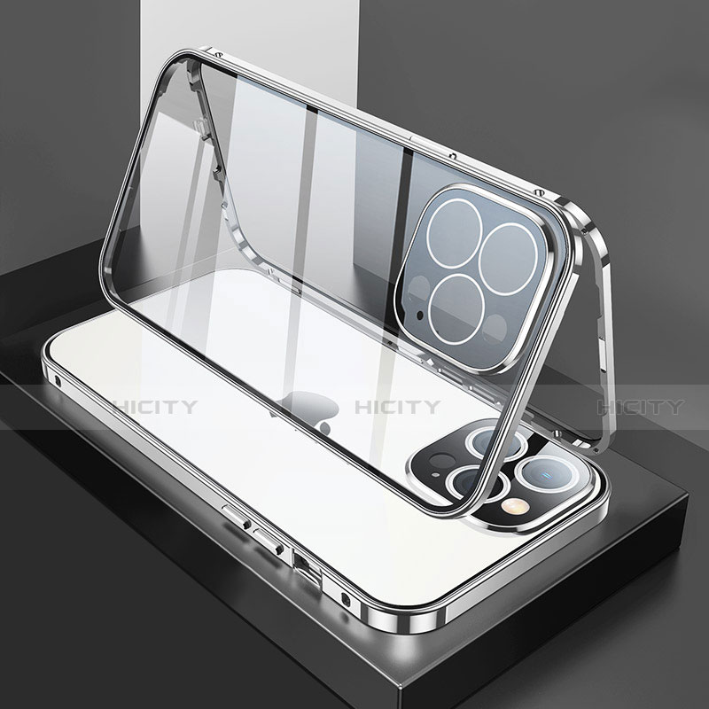 Handyhülle Hülle Luxus Aluminium Metall Rahmen Spiegel 360 Grad Ganzkörper Tasche M02 für Apple iPhone 13 Pro