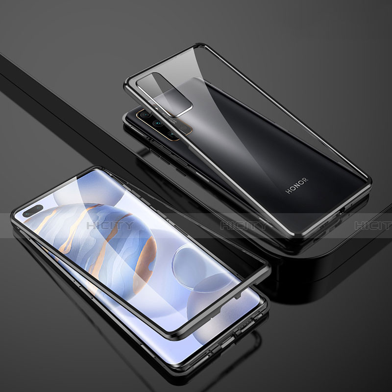 Handyhülle Hülle Luxus Aluminium Metall Rahmen Spiegel 360 Grad Ganzkörper Tasche M02 für Huawei Honor 30 Pro Schwarz