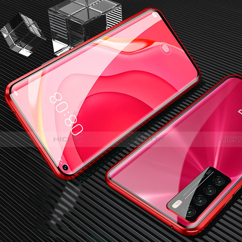 Handyhülle Hülle Luxus Aluminium Metall Rahmen Spiegel 360 Grad Ganzkörper Tasche M02 für Huawei Nova 7 5G Rot