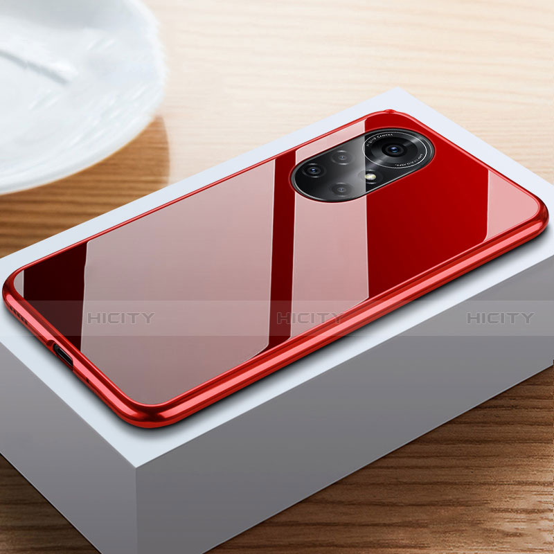 Handyhülle Hülle Luxus Aluminium Metall Rahmen Spiegel 360 Grad Ganzkörper Tasche M02 für Huawei Nova 8 Pro 5G Rot und Schwarz Plus