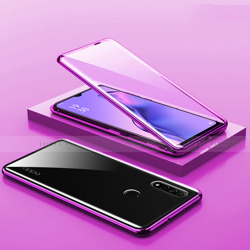 Handyhülle Hülle Luxus Aluminium Metall Rahmen Spiegel 360 Grad Ganzkörper Tasche M02 für Oppo A31 Violett