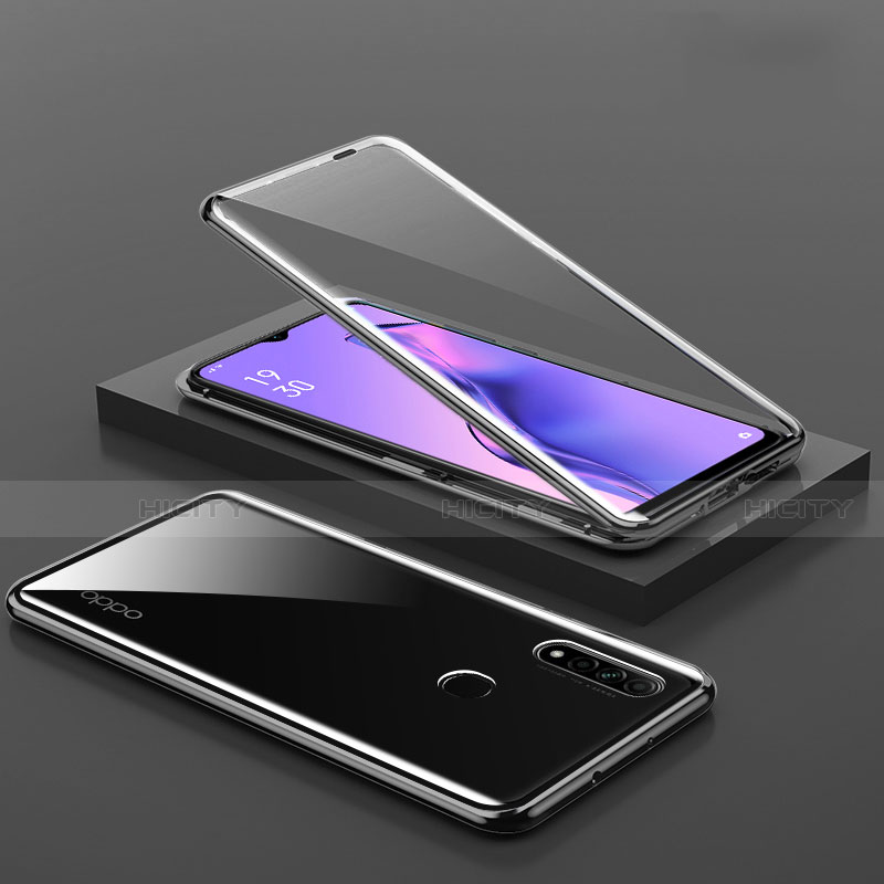 Handyhülle Hülle Luxus Aluminium Metall Rahmen Spiegel 360 Grad Ganzkörper Tasche M02 für Oppo A8 Schwarz