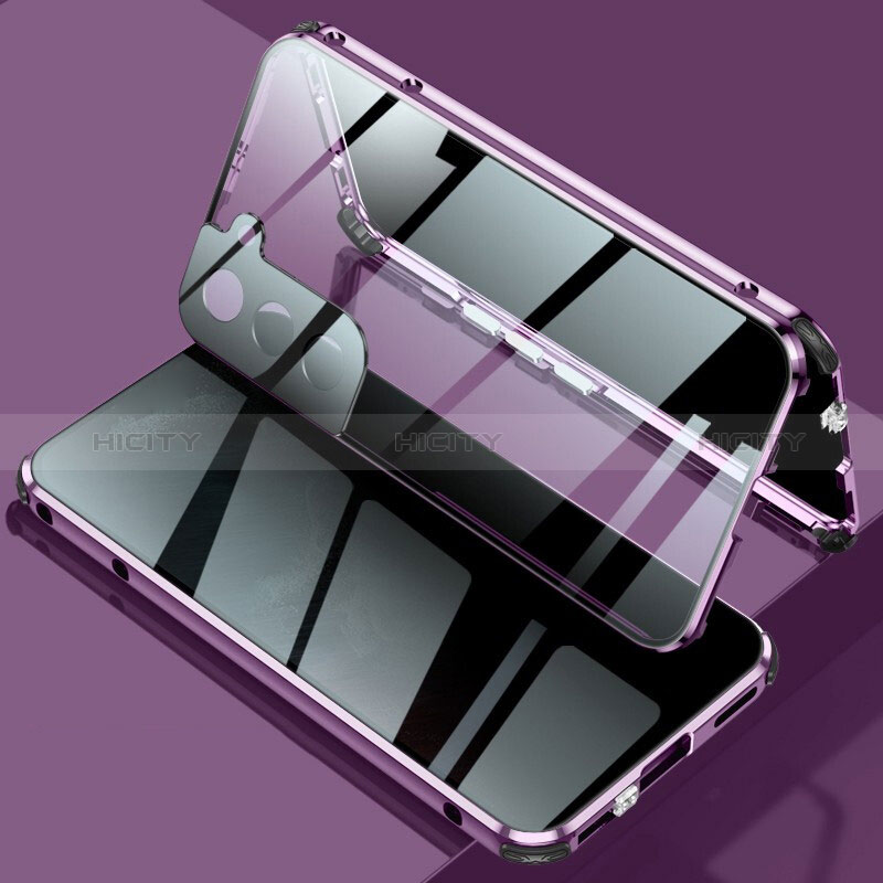 Handyhülle Hülle Luxus Aluminium Metall Rahmen Spiegel 360 Grad Ganzkörper Tasche M02 für Samsung Galaxy S24 5G Violett