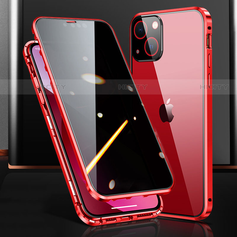 Handyhülle Hülle Luxus Aluminium Metall Rahmen Spiegel 360 Grad Ganzkörper Tasche M03 für Apple iPhone 13 Mini Rot