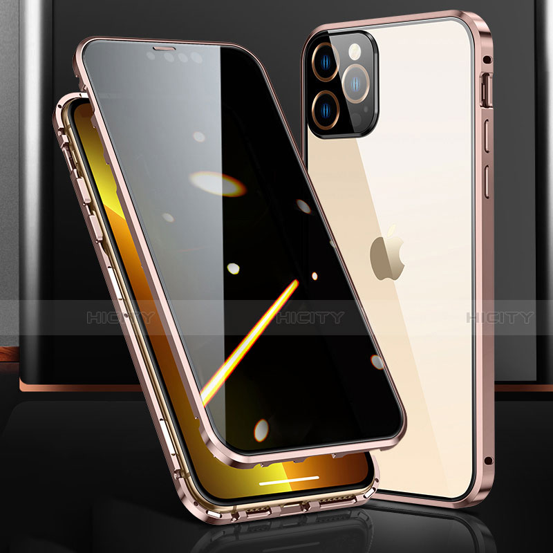 Handyhülle Hülle Luxus Aluminium Metall Rahmen Spiegel 360 Grad Ganzkörper Tasche M03 für Apple iPhone 13 Pro Max Rosegold Plus