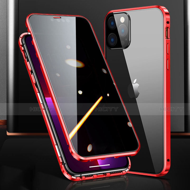 Handyhülle Hülle Luxus Aluminium Metall Rahmen Spiegel 360 Grad Ganzkörper Tasche M03 für Apple iPhone 13 Pro Rot