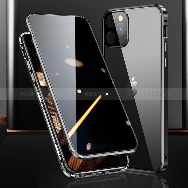 Handyhülle Hülle Luxus Aluminium Metall Rahmen Spiegel 360 Grad Ganzkörper Tasche M03 für Apple iPhone 14 Pro Max Schwarz