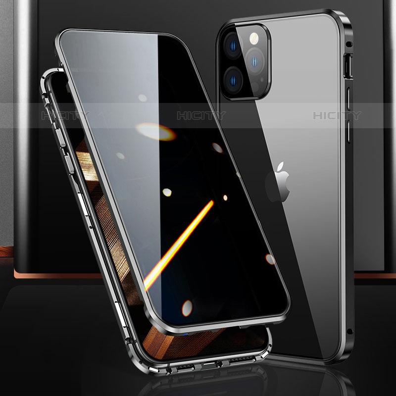 Handyhülle Hülle Luxus Aluminium Metall Rahmen Spiegel 360 Grad Ganzkörper Tasche M03 für Apple iPhone 15 Pro Schwarz Plus