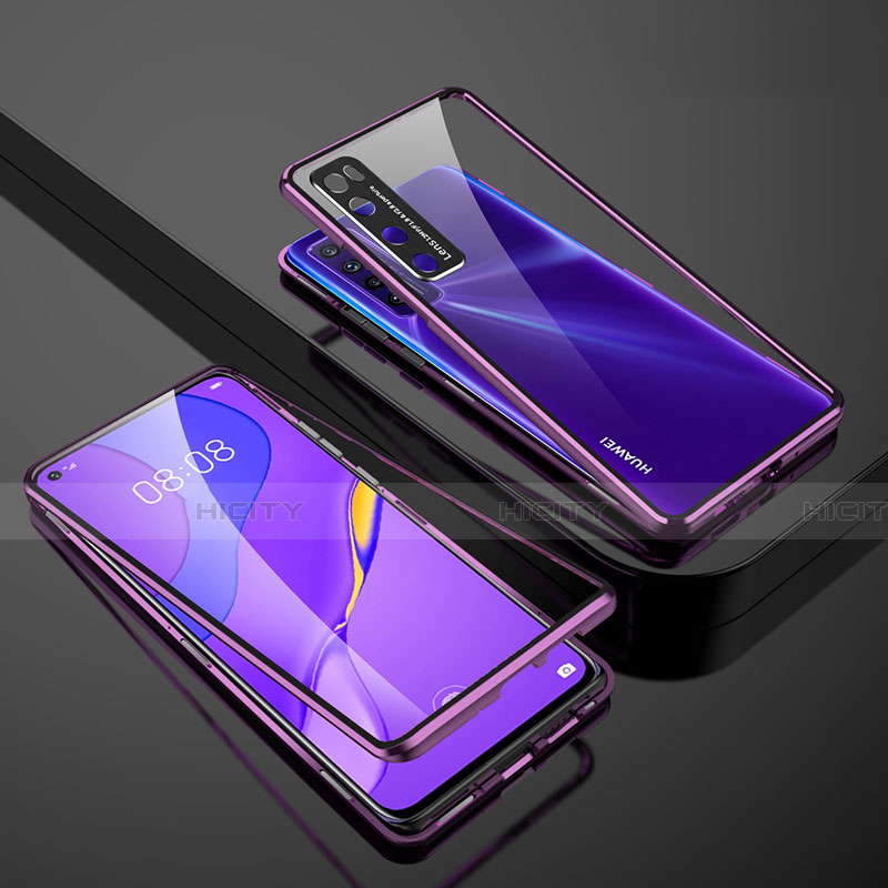 Handyhülle Hülle Luxus Aluminium Metall Rahmen Spiegel 360 Grad Ganzkörper Tasche M03 für Huawei Nova 7 5G Violett