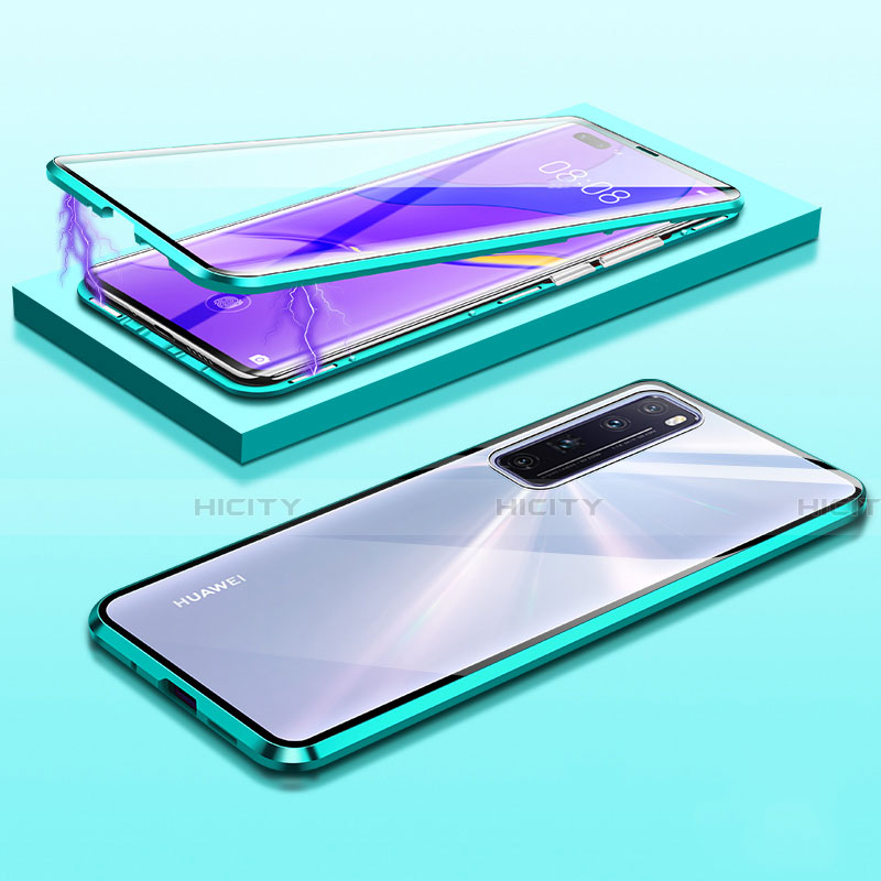 Handyhülle Hülle Luxus Aluminium Metall Rahmen Spiegel 360 Grad Ganzkörper Tasche M03 für Huawei Nova 7 Pro 5G Grün Plus