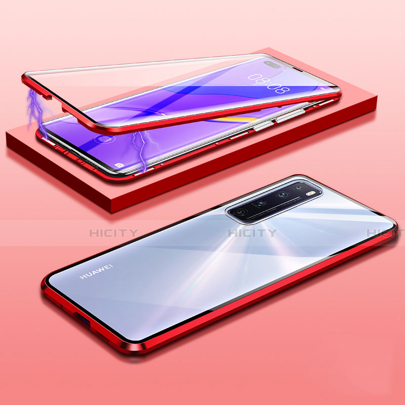 Handyhülle Hülle Luxus Aluminium Metall Rahmen Spiegel 360 Grad Ganzkörper Tasche M03 für Huawei Nova 7 Pro 5G Rot