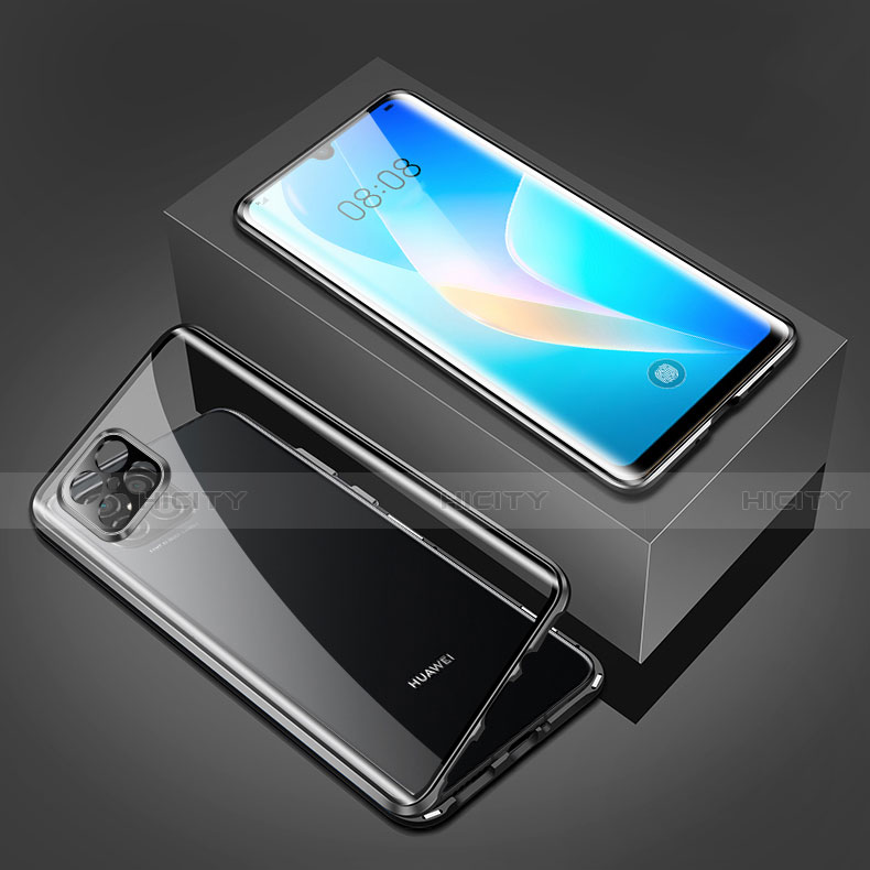 Handyhülle Hülle Luxus Aluminium Metall Rahmen Spiegel 360 Grad Ganzkörper Tasche M03 für Huawei Nova 8 SE 5G Schwarz Plus