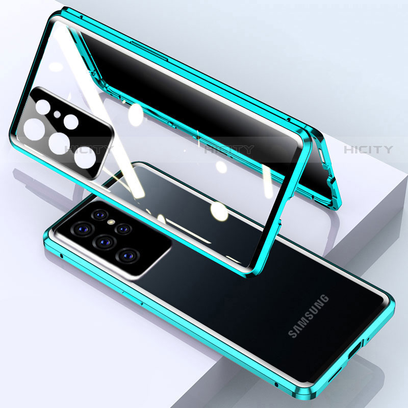 Handyhülle Hülle Luxus Aluminium Metall Rahmen Spiegel 360 Grad Ganzkörper Tasche M03 für Samsung Galaxy S21 Ultra 5G Grün