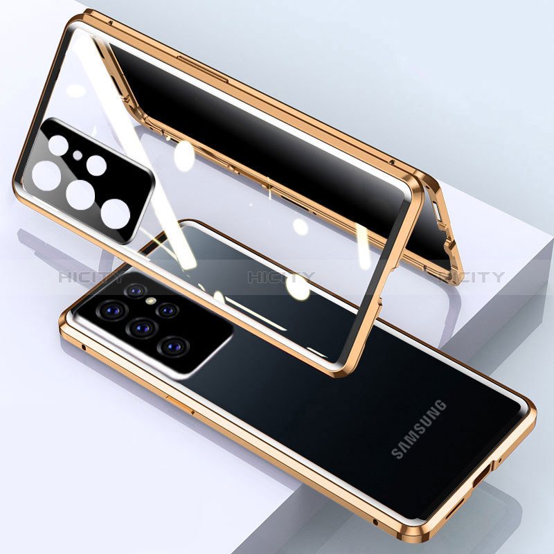 Handyhülle Hülle Luxus Aluminium Metall Rahmen Spiegel 360 Grad Ganzkörper Tasche M03 für Samsung Galaxy S24 Ultra 5G