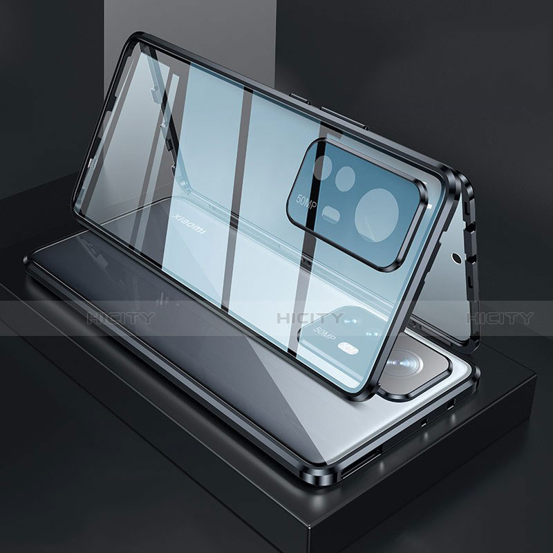 Handyhülle Hülle Luxus Aluminium Metall Rahmen Spiegel 360 Grad Ganzkörper Tasche M03 für Xiaomi Mi 12 5G Schwarz