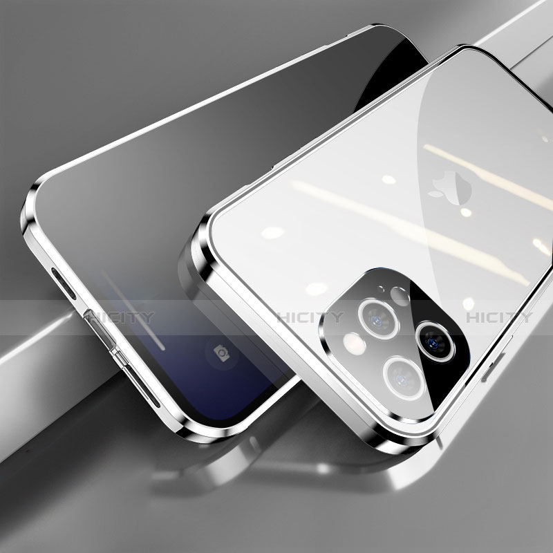 Handyhülle Hülle Luxus Aluminium Metall Rahmen Spiegel 360 Grad Ganzkörper Tasche M04 für Apple iPhone 13 Pro Max groß