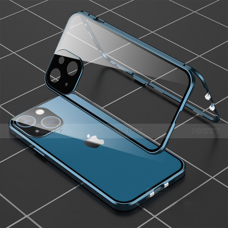 Handyhülle Hülle Luxus Aluminium Metall Rahmen Spiegel 360 Grad Ganzkörper Tasche M04 für Apple iPhone 14 Plus groß