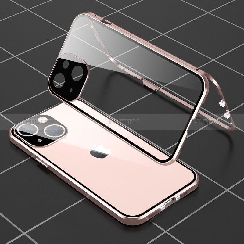 Handyhülle Hülle Luxus Aluminium Metall Rahmen Spiegel 360 Grad Ganzkörper Tasche M04 für Apple iPhone 15 Rosegold