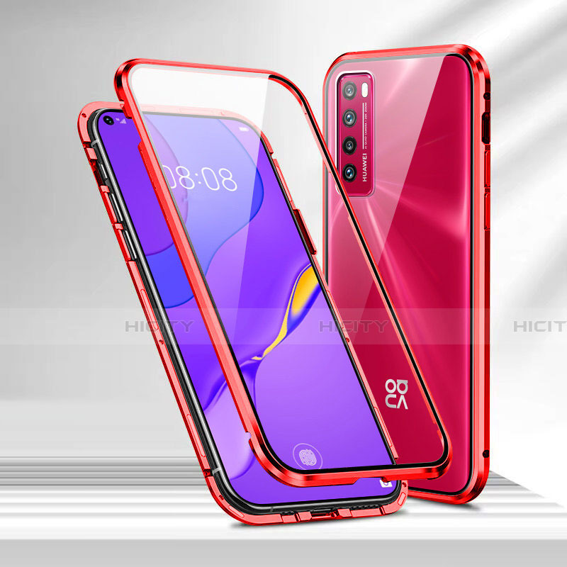 Handyhülle Hülle Luxus Aluminium Metall Rahmen Spiegel 360 Grad Ganzkörper Tasche M04 für Huawei Nova 7 5G Rot