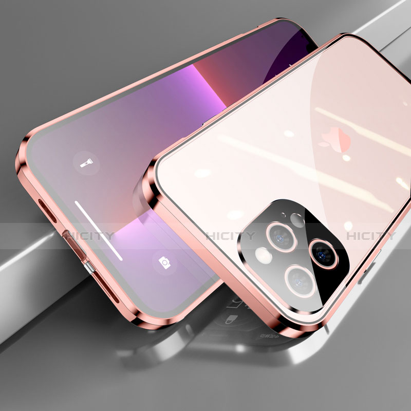 Handyhülle Hülle Luxus Aluminium Metall Rahmen Spiegel 360 Grad Ganzkörper Tasche M05 für Apple iPhone 13 Pro groß