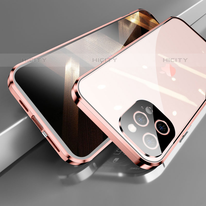 Handyhülle Hülle Luxus Aluminium Metall Rahmen Spiegel 360 Grad Ganzkörper Tasche M05 für Apple iPhone 15 Pro