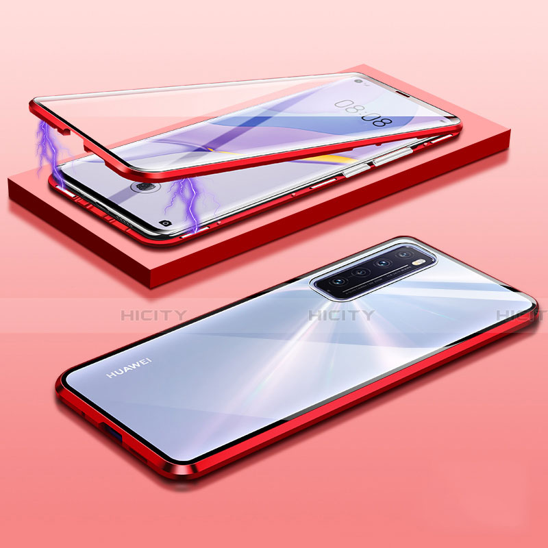 Handyhülle Hülle Luxus Aluminium Metall Rahmen Spiegel 360 Grad Ganzkörper Tasche M05 für Huawei Nova 7 5G Rot