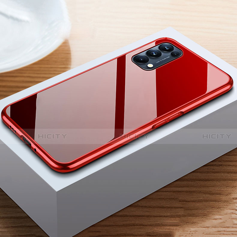 Handyhülle Hülle Luxus Aluminium Metall Rahmen Spiegel 360 Grad Ganzkörper Tasche M05 für Oppo Find X3 Lite 5G Rot und Schwarz Plus