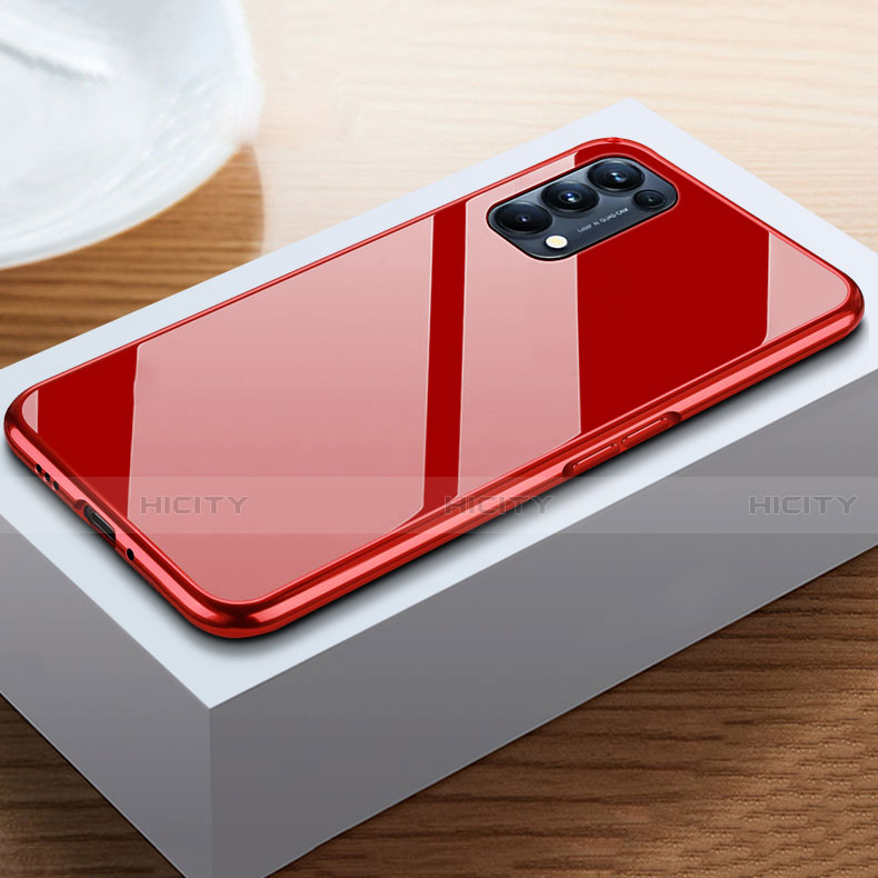 Handyhülle Hülle Luxus Aluminium Metall Rahmen Spiegel 360 Grad Ganzkörper Tasche M05 für Oppo Reno5 5G Rot Plus