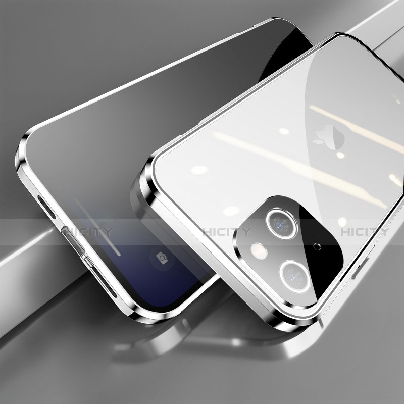 Handyhülle Hülle Luxus Aluminium Metall Rahmen Spiegel 360 Grad Ganzkörper Tasche M06 für Apple iPhone 14 groß