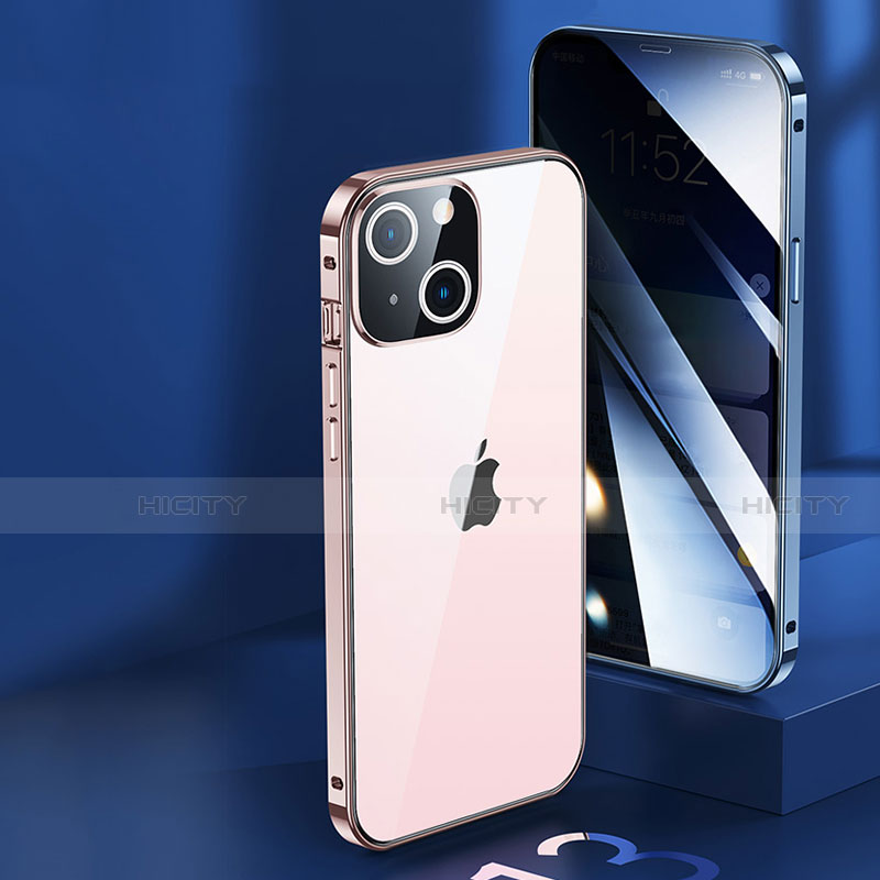 Handyhülle Hülle Luxus Aluminium Metall Rahmen Spiegel 360 Grad Ganzkörper Tasche M06 für Apple iPhone 14 groß