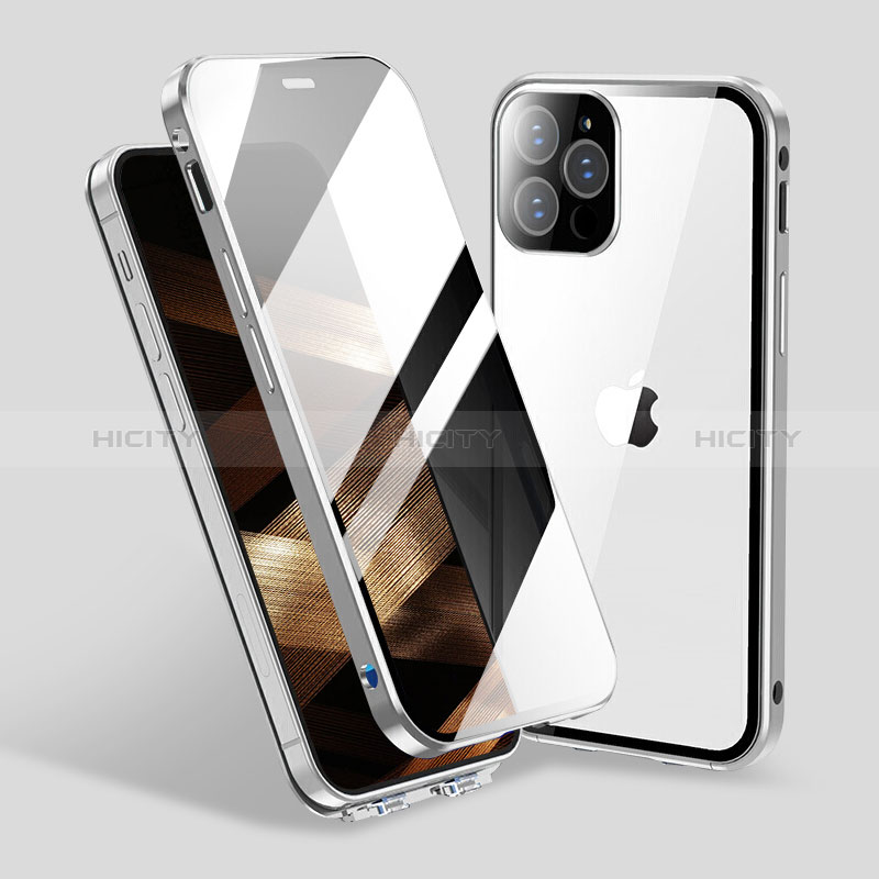Handyhülle Hülle Luxus Aluminium Metall Rahmen Spiegel 360 Grad Ganzkörper Tasche M06 für Apple iPhone 14 Pro