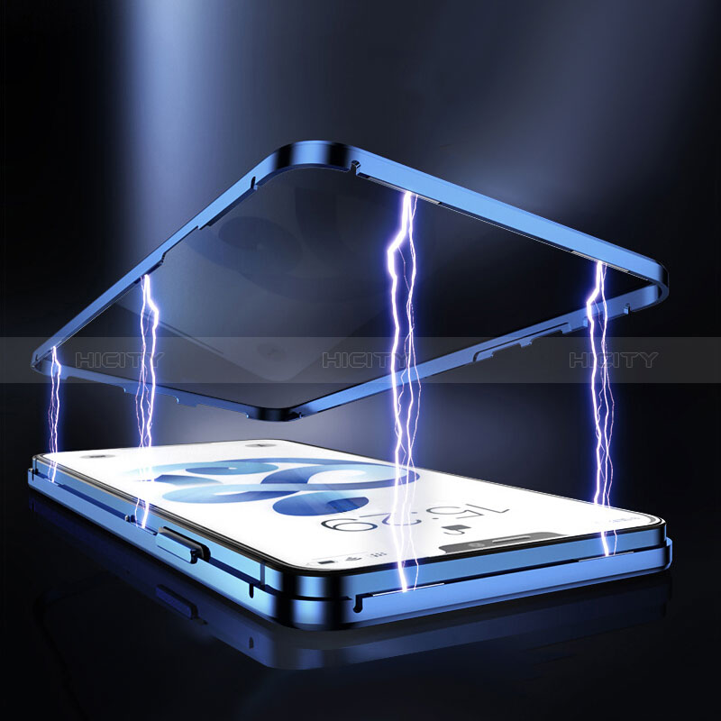 Handyhülle Hülle Luxus Aluminium Metall Rahmen Spiegel 360 Grad Ganzkörper Tasche M06 für Apple iPhone 14 Pro