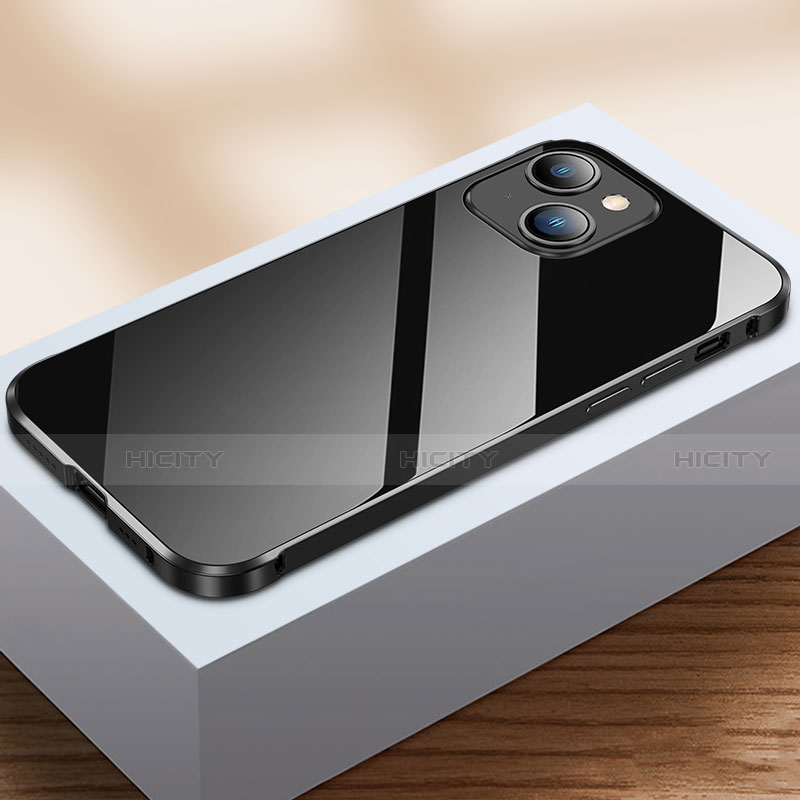 Handyhülle Hülle Luxus Aluminium Metall Rahmen Spiegel 360 Grad Ganzkörper Tasche M07 für Apple iPhone 13 Schwarz