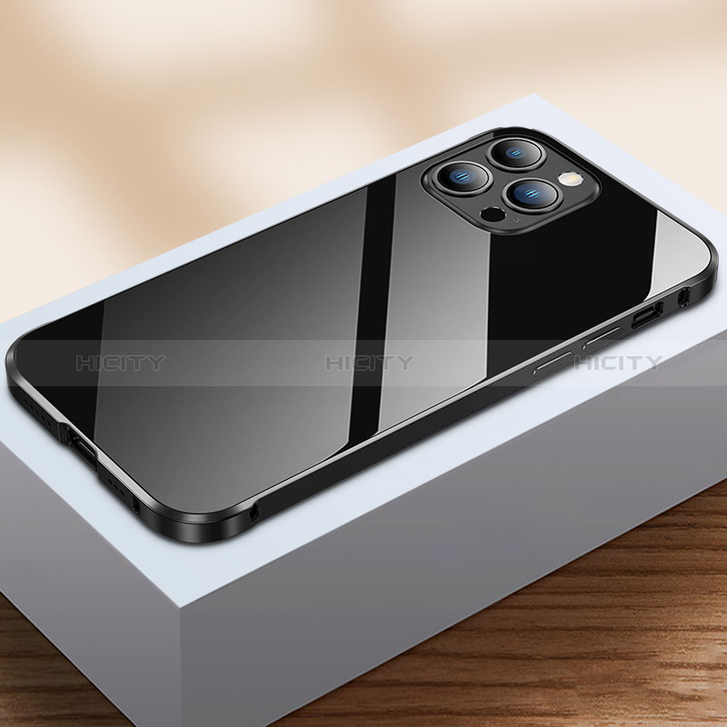 Handyhülle Hülle Luxus Aluminium Metall Rahmen Spiegel 360 Grad Ganzkörper Tasche M07 für Apple iPhone 14 Pro