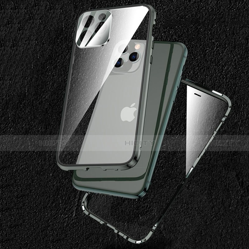 Handyhülle Hülle Luxus Aluminium Metall Rahmen Spiegel 360 Grad Ganzkörper Tasche M09 für Apple iPhone 13 Pro groß