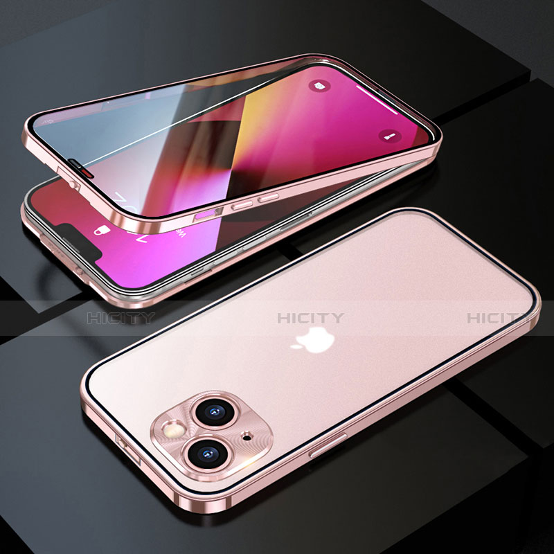 Handyhülle Hülle Luxus Aluminium Metall Rahmen Spiegel 360 Grad Ganzkörper Tasche M10 für Apple iPhone 14 Plus