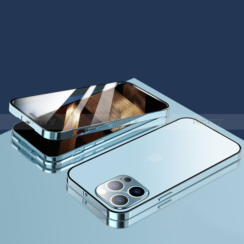 Handyhülle Hülle Luxus Aluminium Metall Rahmen Spiegel 360 Grad Ganzkörper Tasche M10 für Apple iPhone 14 Pro Max groß