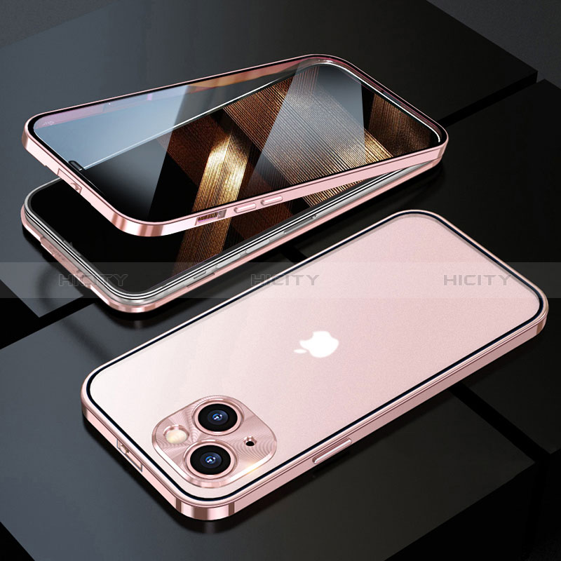 Handyhülle Hülle Luxus Aluminium Metall Rahmen Spiegel 360 Grad Ganzkörper Tasche M10 für Apple iPhone 15