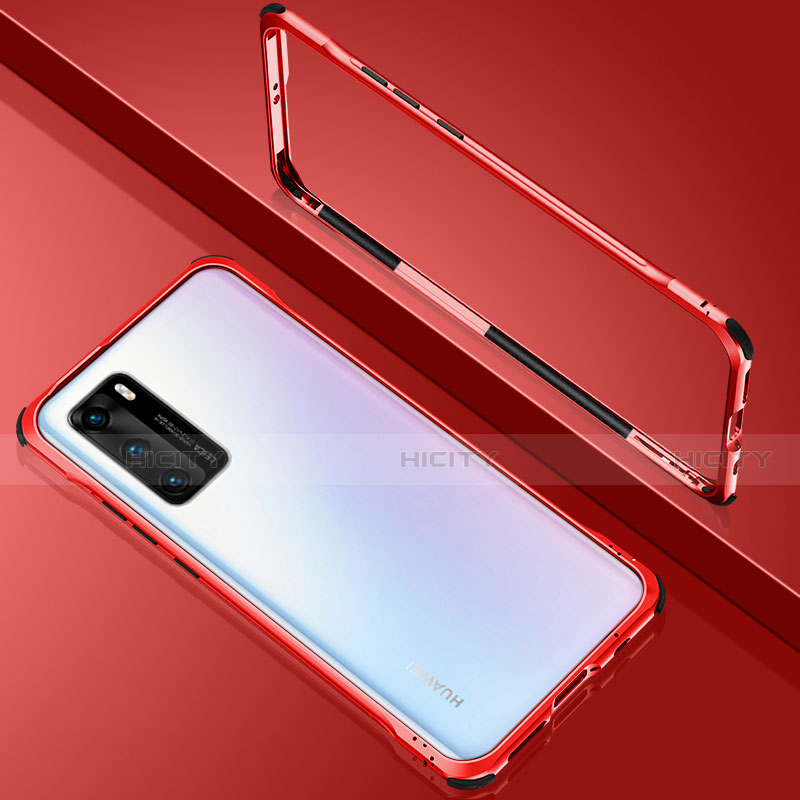 Handyhülle Hülle Luxus Aluminium Metall Rahmen Spiegel 360 Grad Ganzkörper Tasche N02 für Huawei P40 Rot