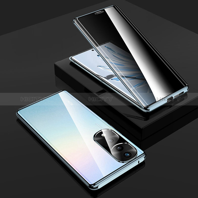 Handyhülle Hülle Luxus Aluminium Metall Rahmen Spiegel 360 Grad Ganzkörper Tasche P01 für Huawei Honor 70 Pro 5G Blau