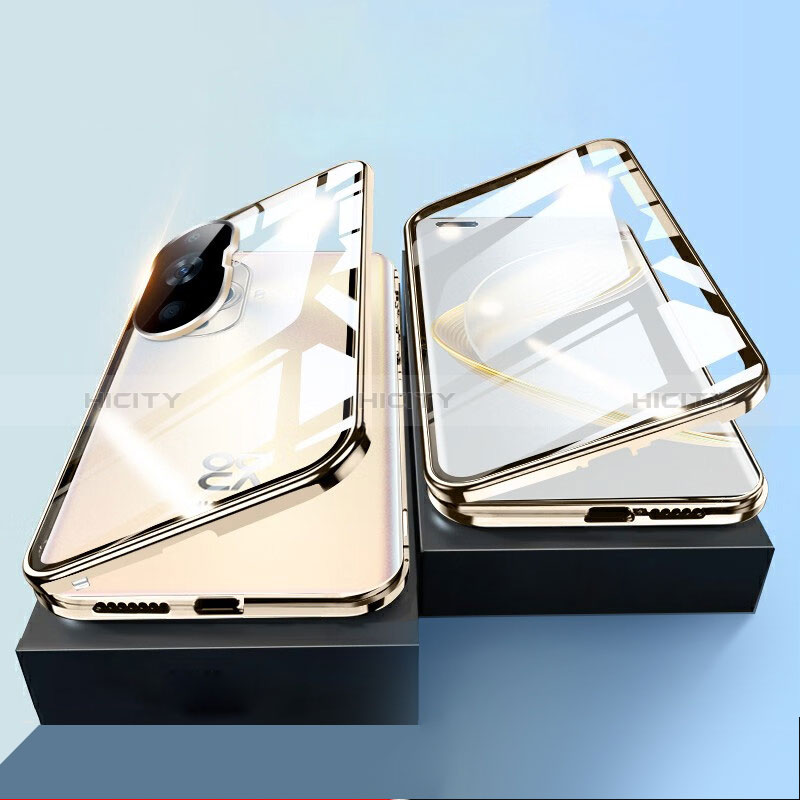 Handyhülle Hülle Luxus Aluminium Metall Rahmen Spiegel 360 Grad Ganzkörper Tasche P01 für Huawei Nova 11 Ultra Gold Plus