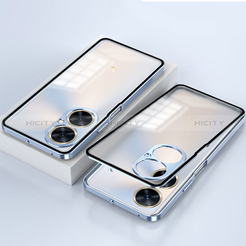 Handyhülle Hülle Luxus Aluminium Metall Rahmen Spiegel 360 Grad Ganzkörper Tasche P01 für Huawei Nova 11i Blau